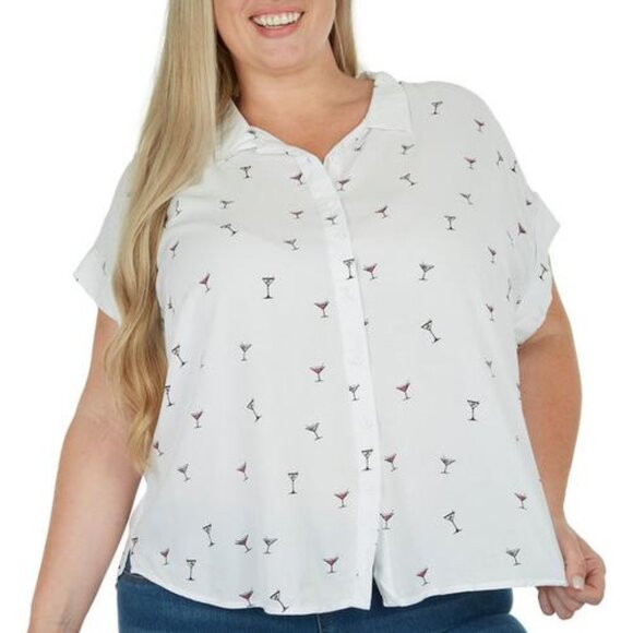 Per Se Tops - 479 Per Se Plus Martini Print Short Sleeve Top Size: 1X Color: WHITE MULTI NWT